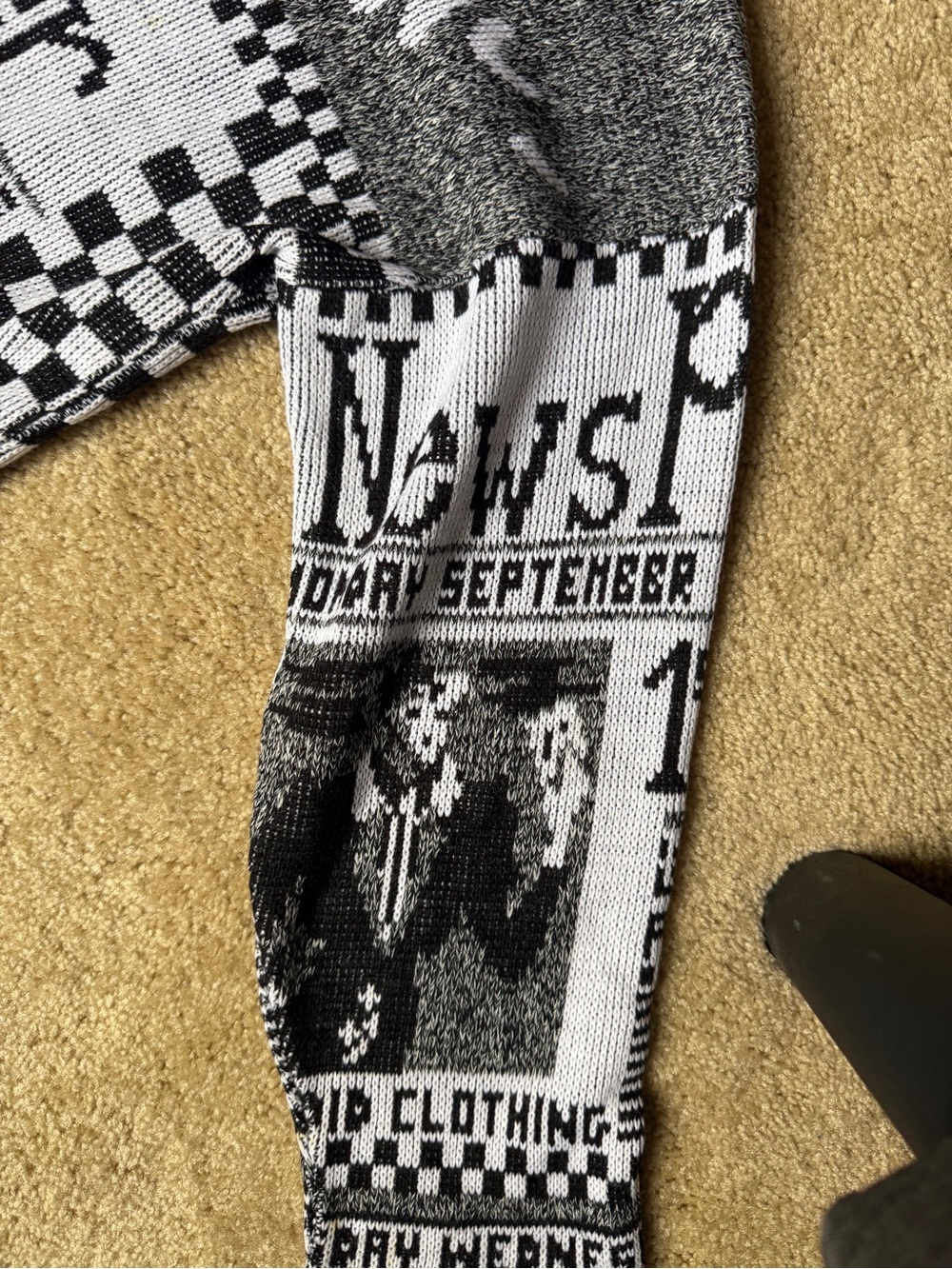 Black & White Graphic Crewneck Newsprint Sweater - Picture 4 of 7